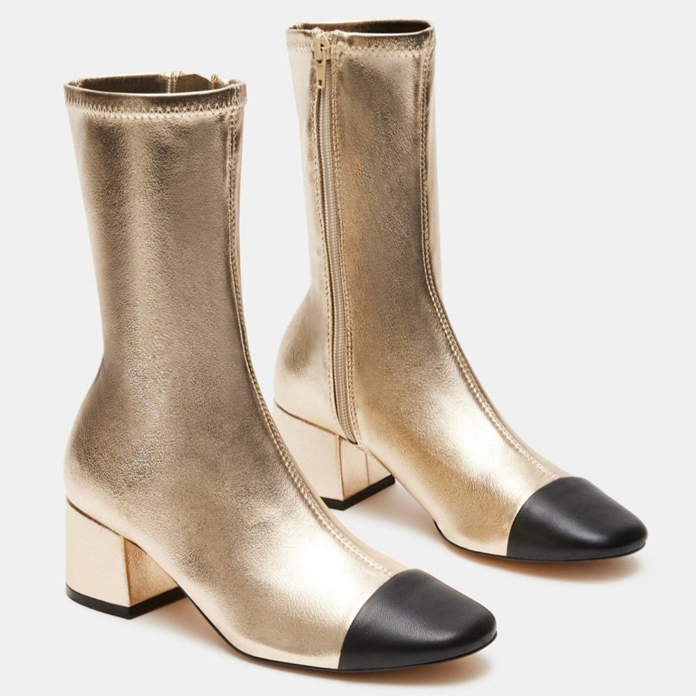 STEVE MADDEN Elisha Gold Black Two Tone Multi Booties Calf Boots - NEW - 6